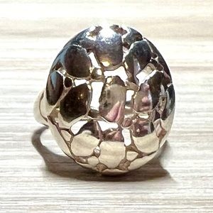 Vintage Designer Marsala Sterling Silver Pebble Cut-Out Dome Ring, Size 6.75